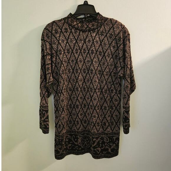 VINTAGE Pierre Cardin 70s or 80s Black & Gold Mock Neck Sweater Size Large - Picture 7 of 14